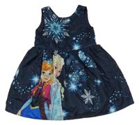 Tmavomodré šusťákové šaty s Elsou Disney