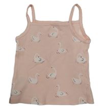 Svetloružový rebrovaný top s labuťami  H&M