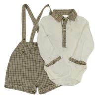 2set - Béžovo-šedo-bílé kostkované kraťasy s kšandami + body George 