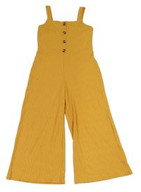Okrový žebrovaný kalhotový culottes overal s knoflíky New Look