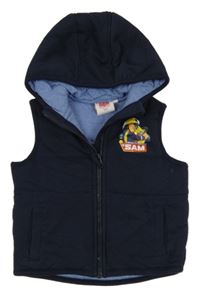 Tmavomodrá prešívaní tepláková zateplená vesta so Samem a kapucňou