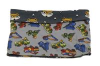 Šedý oboustranný nákrčník se stavebními stroji