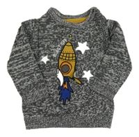 Tmavošedo-biely melírovaný sveter s raketou F&F