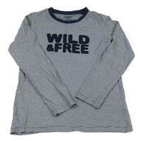 Tmavomodro-bílé pruhované pyžamové triko s nápisy Tchibo