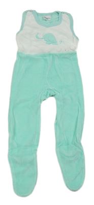 Světletyrkysovo-bílé sametové retro dupačky so sloníkem