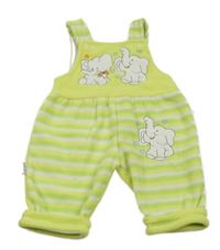 Zeleno-světlezeleno-bílé pruhované fleecové laclové kalhoty se sloníky 