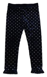 Tmavomodré zamatové legíny s hviezdičkami a volánikmi PRIMARK