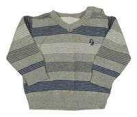 Sivo-tmavomodro/šedo-biely pruhovaný melírovaný sveter s  s písmenky C&A