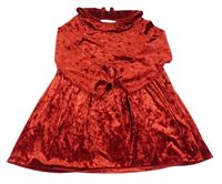 Červené lesklé zamatové šaty s volánikom H&M