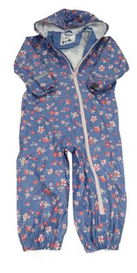 Modrá nepromokavá kombinéza s kytičkami a kapucí lupilu