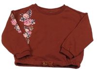 Mahagónovoá tepláková oversize crop mikina s růžemi dopodopo