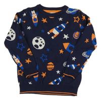 Tmavomodrý svetr s raketami a planetami a hvězdičkami F&F