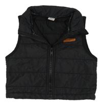 Tmavomodrá prešívaná šušťáková zateplená vesta s nášivkou SHEIN