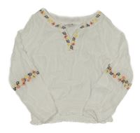 Bílá mačkaná halenka s kytičkami a motýlky dopodopo