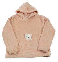 Svetloružová plyšová mikina s 3D medvedíkom a vreckom a kapucňou H&M