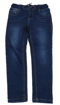 Tmavomodré skinny teplákové rifle s úpletovým pasem little kids