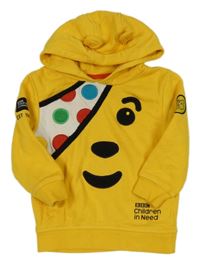 Tmavožltá mikina s medvídkem Pudsey a kapucňou s uškami George