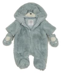 Světlemodrošedá kožušinová podšitá kombinéza s kapucí - medvedík F&F