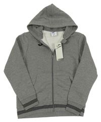 Nové - šedá melírovaná propínací mikina s logem a pruhy a kapucí Joma