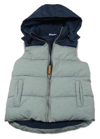 Sivo-tmavomodrá prešívaná šušťáková zateplená vesta s odopínacíá kapucňou KIDS