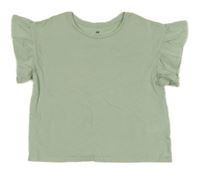 Světleolivové crop tričko s volánky H&M
