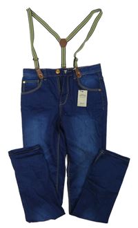 Nové - tmavomodré slim rifle s trakami Denim Co.