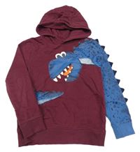 Tmavovínová mikina s dinosaurem a kapucí C&A