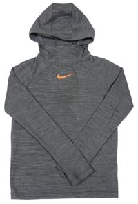 Tmavošedá melírovaná funkční mikina s logem a kapucí Nike