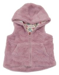 Ružová kožušinová podšitá vesta s kapucňou so cute