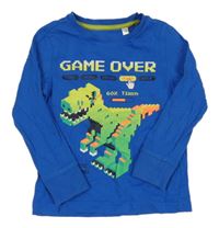 Cobaltově modré pyžamové triko s dinosaurem 