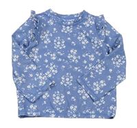 Modré kvetované Uv tričko s volány H&M