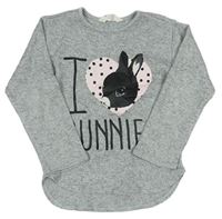 Sivé úpletové tričko s králikom a nápismi H&M