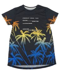 Tmavosivé tričko s palmami a nápismi PRIMARK