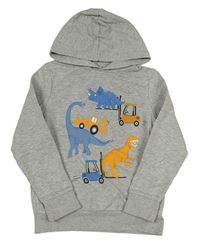 Šedá melírovaná mikina s dinosaury a kapucí C&A