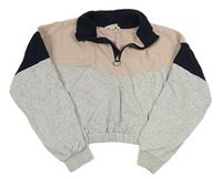 Svetlošedá -pudrovo-tmavomodrá crop mikina H&M