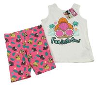 2set - Bílý top s L.O.L. Surprise + tmavorůžové elastické kraťasy Primark