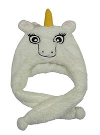 Biela chlpatá čapica so šálou - jednorožec