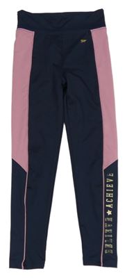 Tmavomodro-ružové športové legíny s nápisom Primark