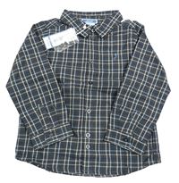 Nové - Tmavošedo-modro-bílá kostkovaná košile Jacadi