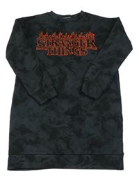 Antracitovo-čierne batikované teplákové šaty s nápisem - Stranger Things C&A