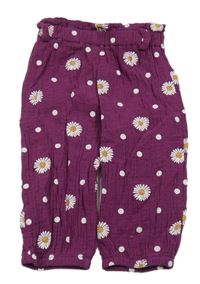Vínové puntíkaté mušelínové kalhoty s květinami