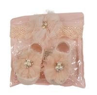 Nové - 2set - Růžové ponožky s tylem s perlami + krajková čelenka