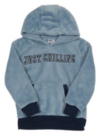 Modrá chlpatá mikina s nápisom a kapucňou BPC