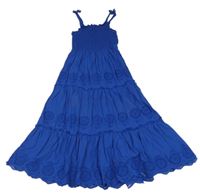 Zafírové plátenné šaty s madeirou C&A