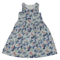 Modré kvetované bavlnené šaty s motýly H&M