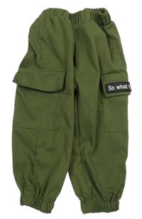 Khaki cargo cuff nohavice s nášivkou Shein