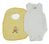 2set - Bílé body + žlutý sametový slinták s opicí