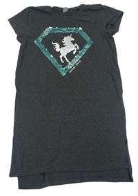 Tmavosivé šaty s koněm a flitrami Y.F.K.