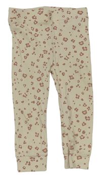 Béžové žebrované pyžamové kalhoty s leopardím vzorem Tu