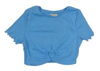 Modré crop rebrované tričko so srdcem Matalan